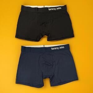 2 PACK Tommy John Men's Cool Cotton Boxer Briefs 4" Blue, Black Size XL